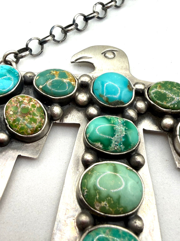 NATIVE HANDMADE MULTITURQUOISE THUNDERBIRD ADJUSTABLE NECKLACE 21" BY RUSSELL SAM (NP 17)