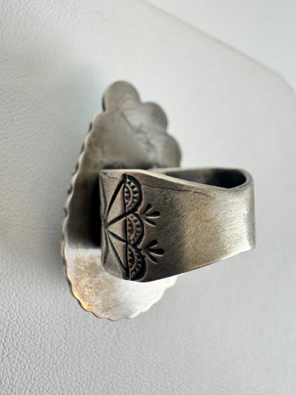 NATIVE HANDMADE SLEEPING BEAUTY TURQUOISE & LAPIS LAZULI RING SIZE 8 BY GILBERT PLATERO  (AH 11)
