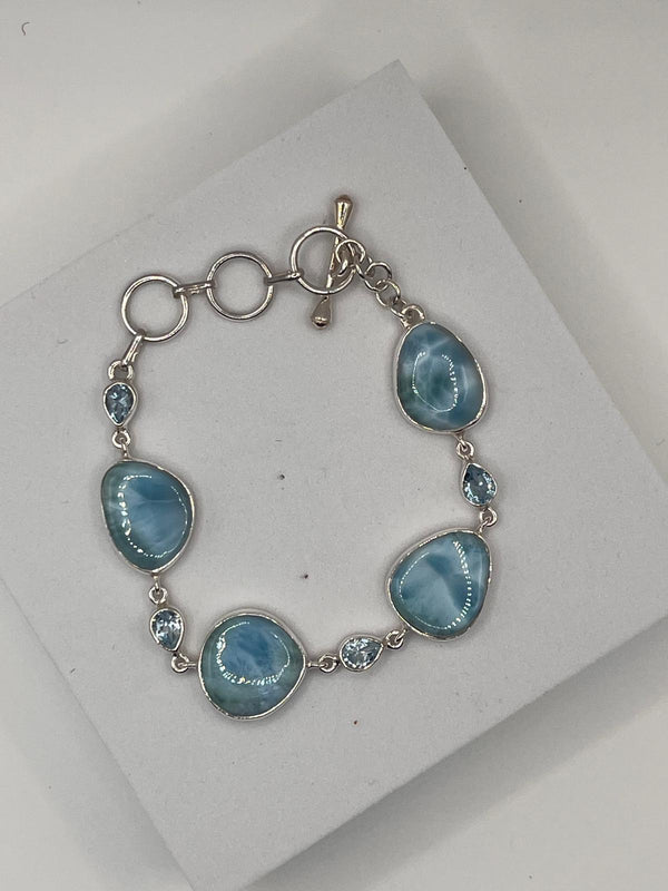 LARIMAR & SKY BLUE TOPAZ BRACELET 6.5-8" (JR 107)