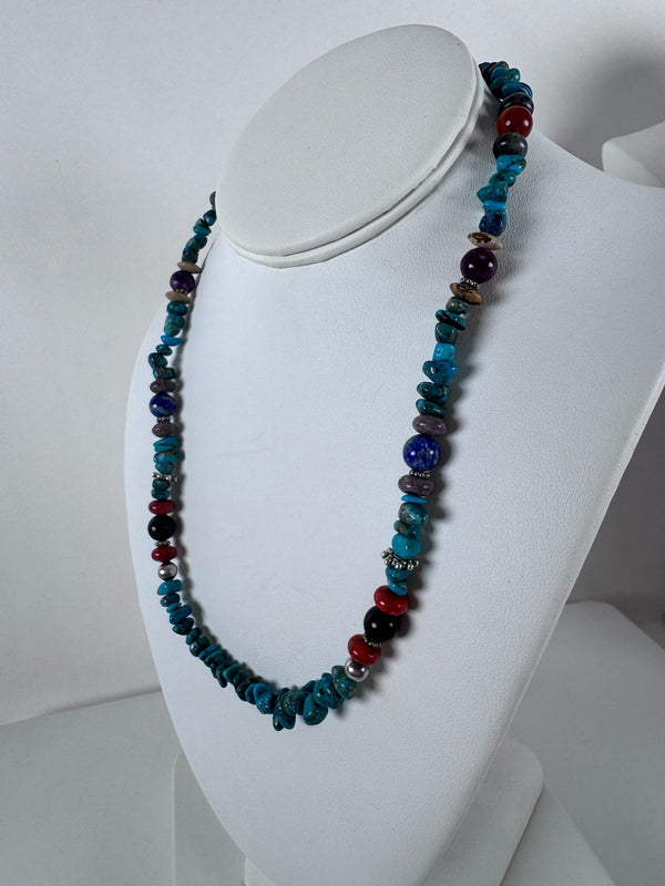 MULTISTONES TURQUOISE BEADED NECKLACE 18" (MW 275)