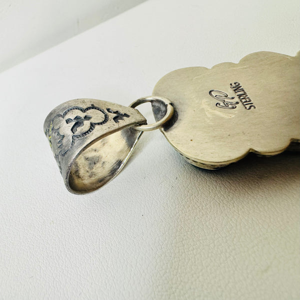 TRIPLE KINGMAN TURQUOISE STATEMENT PENDANT BY GILBERT PLATERO 4" (LB 12)