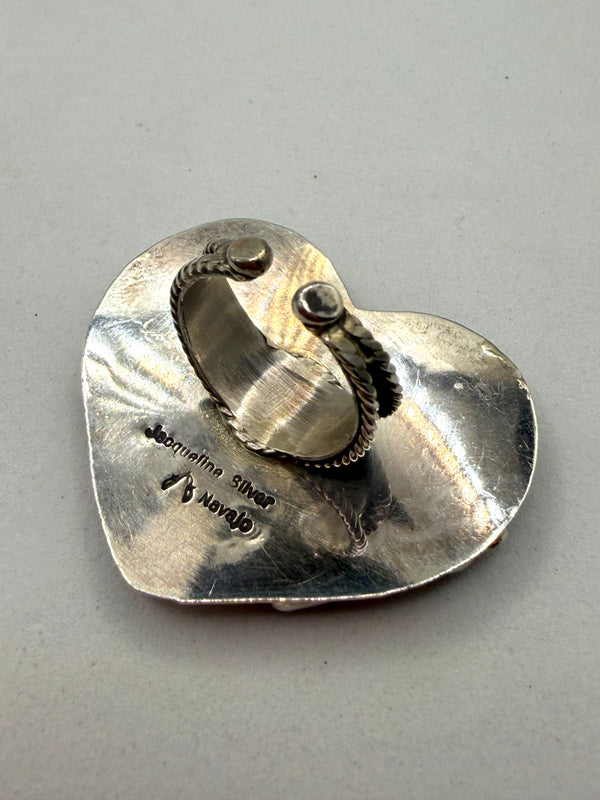 JACQUELINE SILVER NATIVE HANDMADE PURPLE SPINY ADJ RING (LA 10)