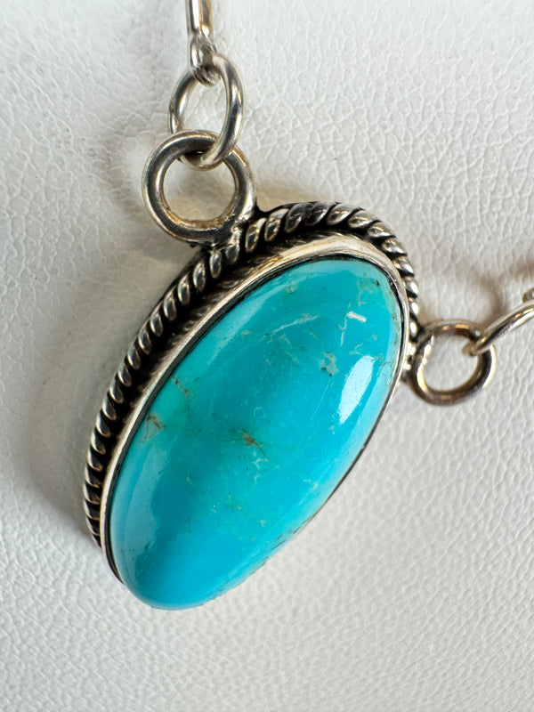 NATIVE HANDMADE KINGMAN TURQUOISE PAPERCLIP LINK CHAIN BY TONY YAZZIE 24" (LN 20)