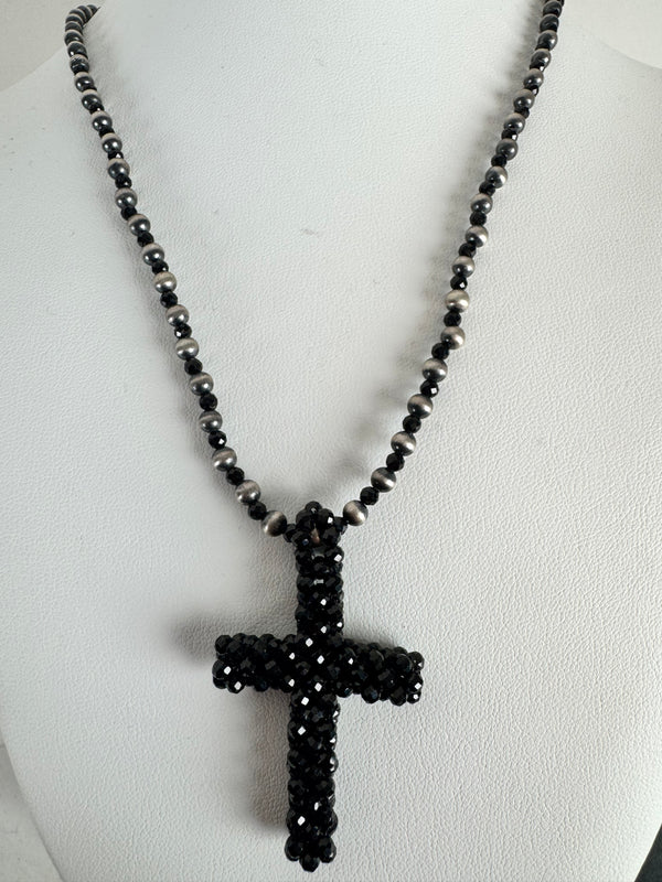 NAVAJO PEARLS BEADED CROSS NECKLACE 18-20"