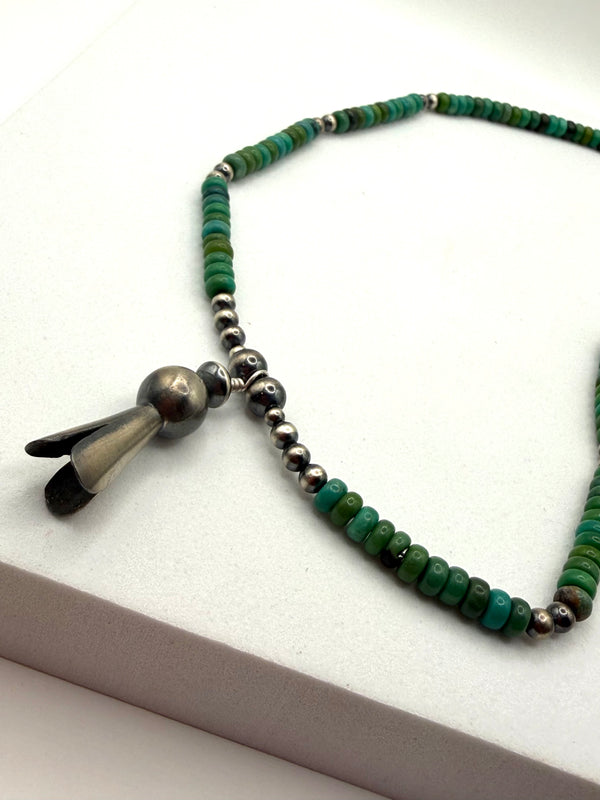 PIXIE TURQUOISE NAVAJO PEARLS BLOSSOM NECKLACE 18" (TC 1)
