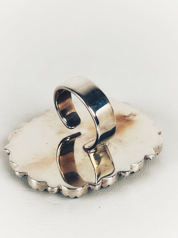 MONTANA AGATE BLACK ONYX ADJUSTABLE RING (MW 163)