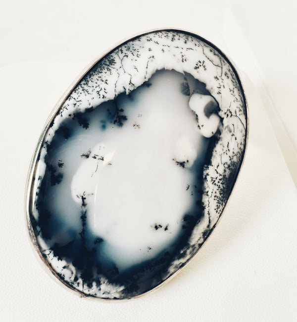 NAVAJO HANDMADE DENDRITIC AGATE STATEMENT OVAL RING SIZE 10 (MW131)