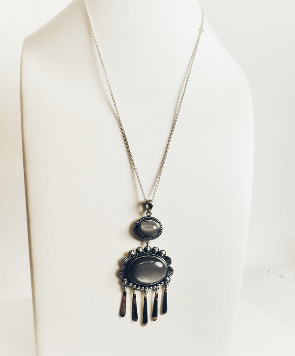 GREY MOONSTONE DANGLE NECKLACE 16-22" (MW 207)