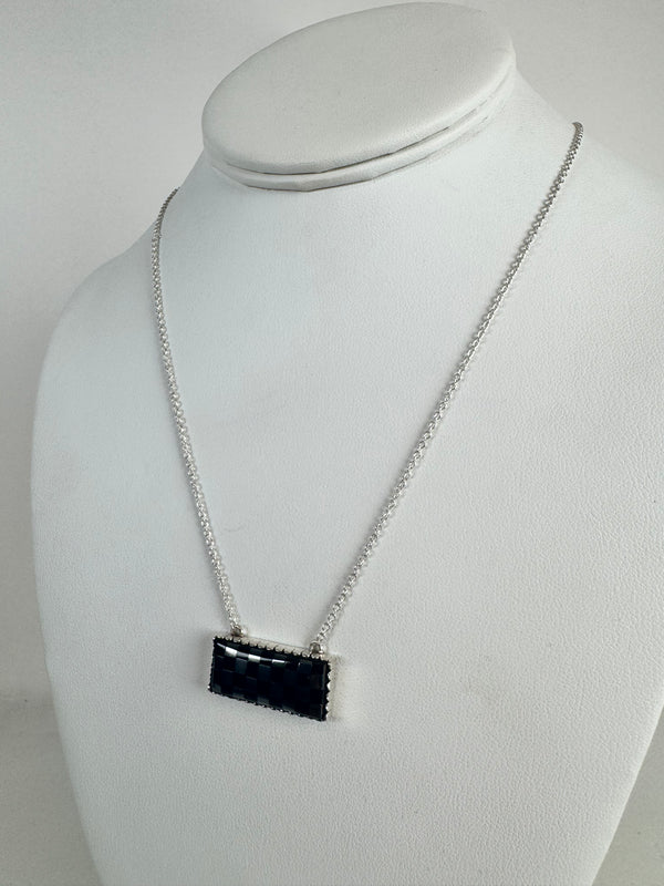 MOTHER-OF-PEARL AND BLACK ONYX CHECKERED BAR NECKLACE (MW 318)