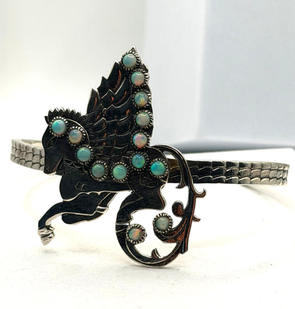 AURA OPAL FLYING HORSE STERLING SILVER ADJUSTABLE CUFF (JR 112)