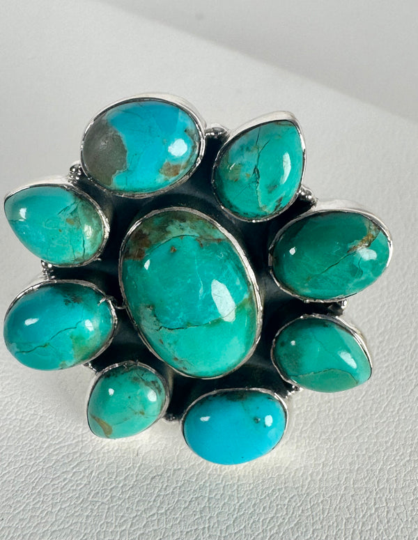 MULTITURQUOISE CLUSTER ADJUSTABLE STATEMENT RING (PW 11)