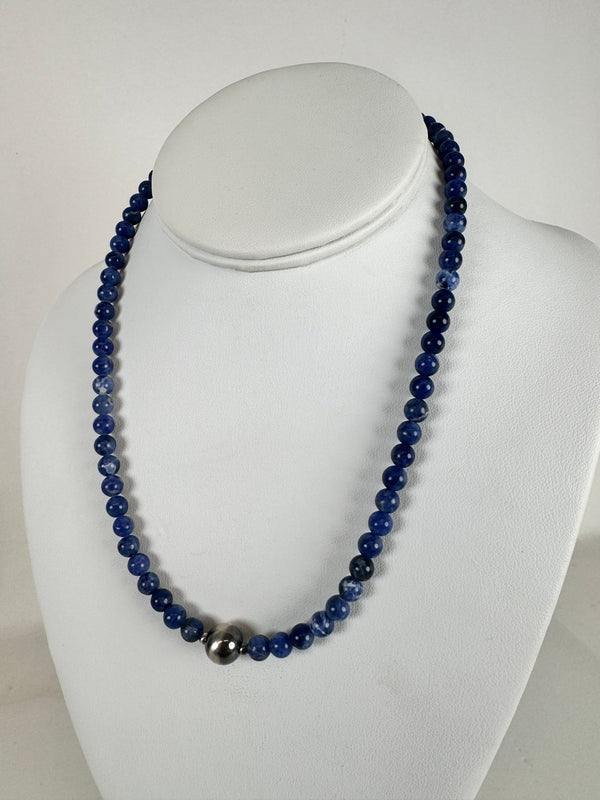 SODALITE & SINGLE PEARL NECKLACE 18" (MM 2)