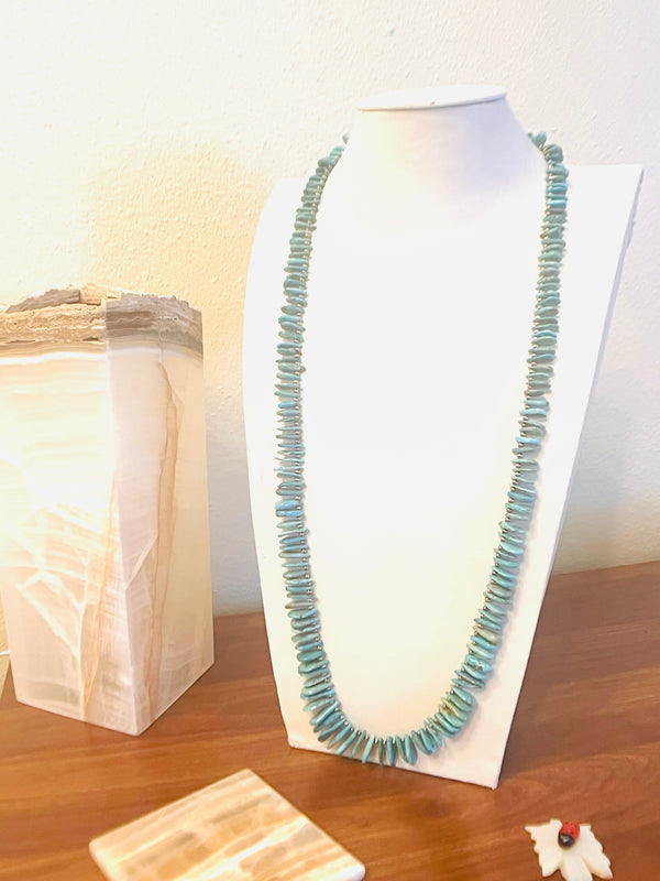 KINGMAN TURQUOISE & NAVAJO PEARLS BEADED NECKLACE 32" (LB 29)