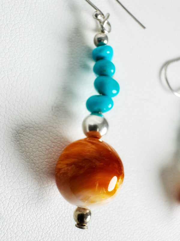 ORANGE SPINY PEARLS & KINGMAN BEADS SUNSET EARRINGS (LB24)