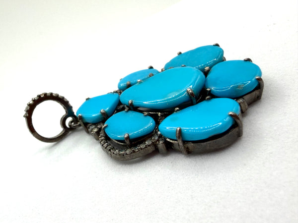 SLEEPING BEAUTY TURQUOISE & REAL DIAMONDS PENDANT BY HESPERA (LL 16)