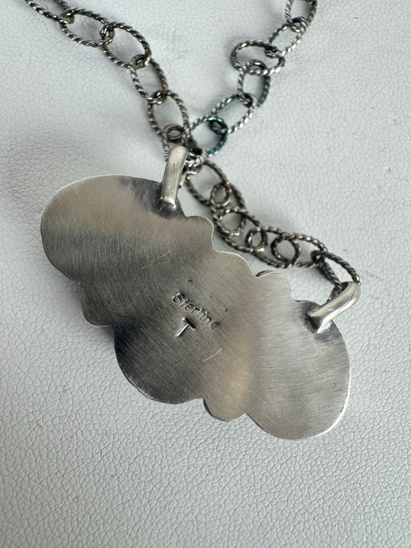 NATIVE HANDMADE BLUE GLACIER TURQUOISE CLUSTER ADJUSTABLE NECKLACE STAMPED T. (CO 48)