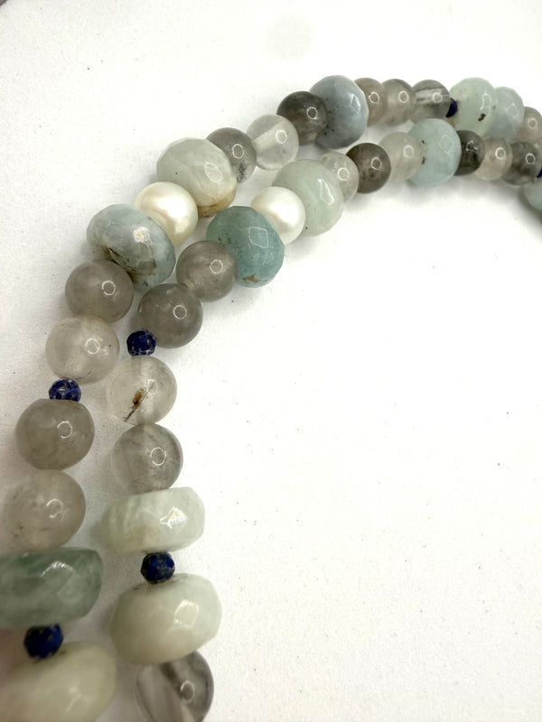 STORMY QUARTZ LAPIS NAVAJO PEARL JOCLA 22" (MW 464)