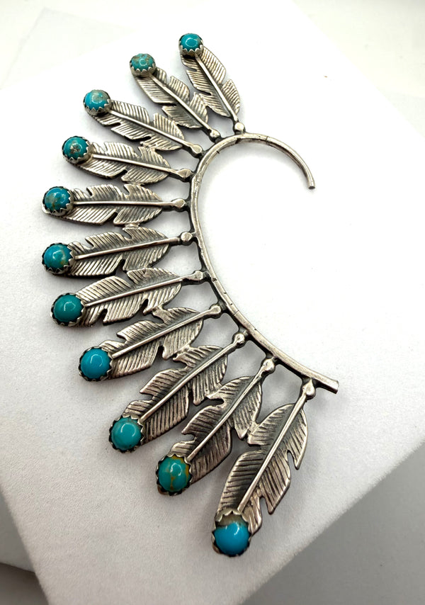 ANNIE SPENCER KINGMAN TURQUOISE SS NATIVE HANDMADE EAR CUFF (NP 28)
