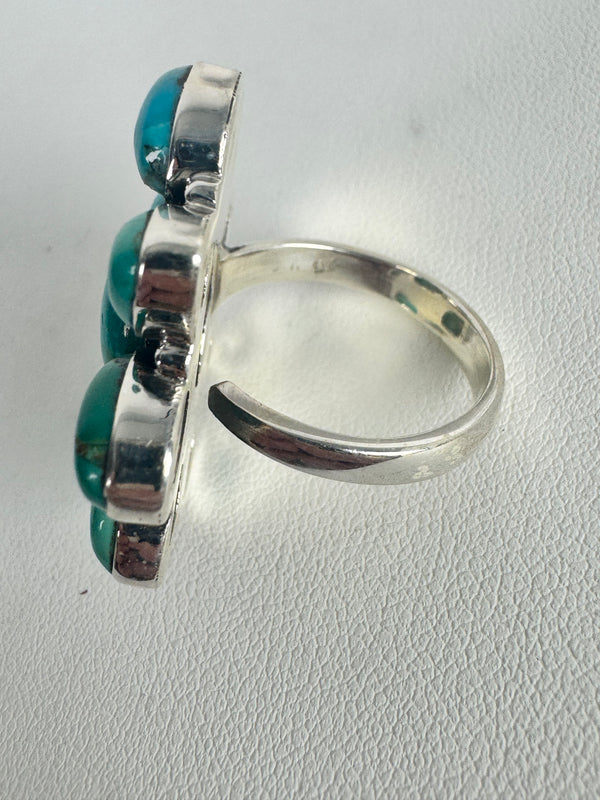MULTITURQUOISE CLUSTER ADJUSTABLE STATEMENT RING (PW 11)