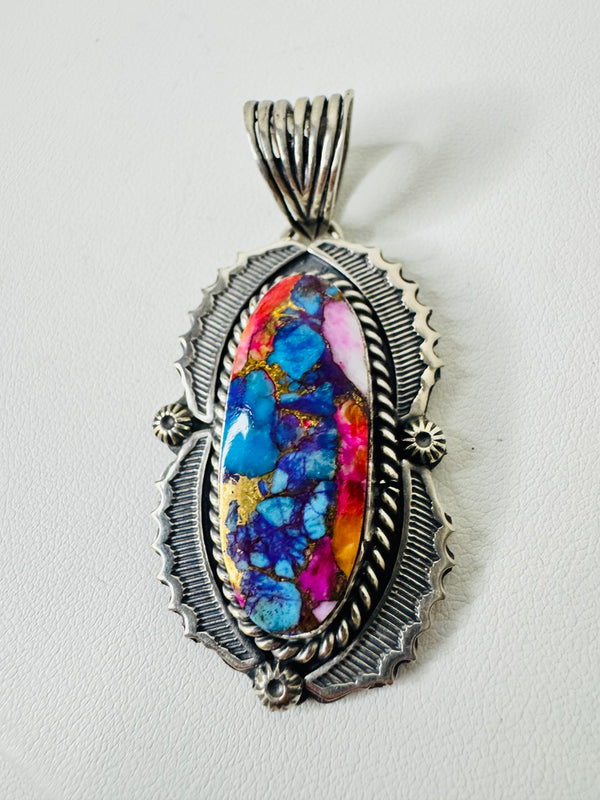 NATIVE HANDMADE PINK DAHLIA PENDANT BY NED NEZ (LB 11)