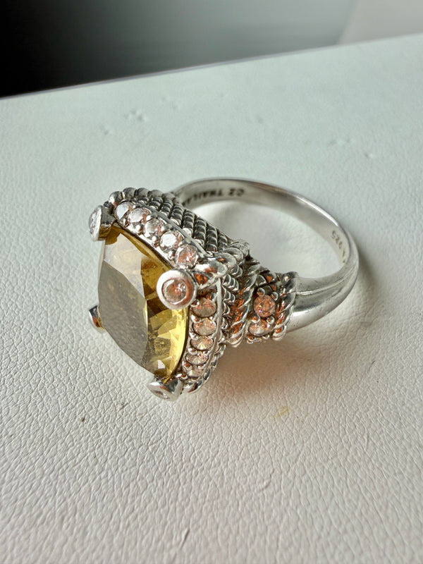 VINTAGE JUDITH RIPKA CUSHION CUT CITRINE RING 925 STERLING SIZE 11 (LN 44)