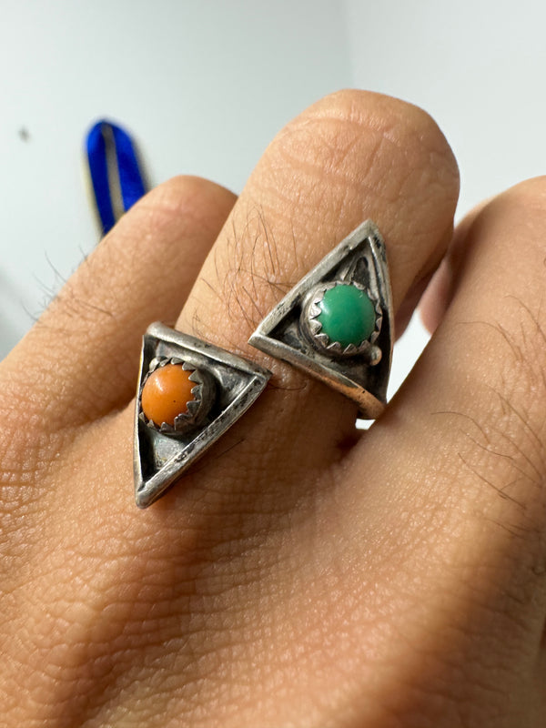 Orange Spiny Oyster and Royston Turquoise Wraparound Ring