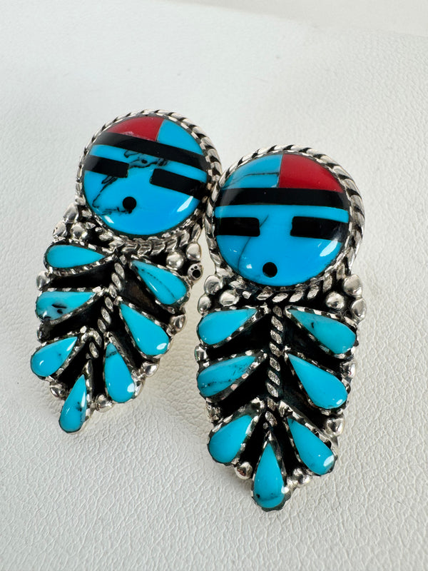 MULTISTONES INLAY KACHINA EARRINGS (LN 13)