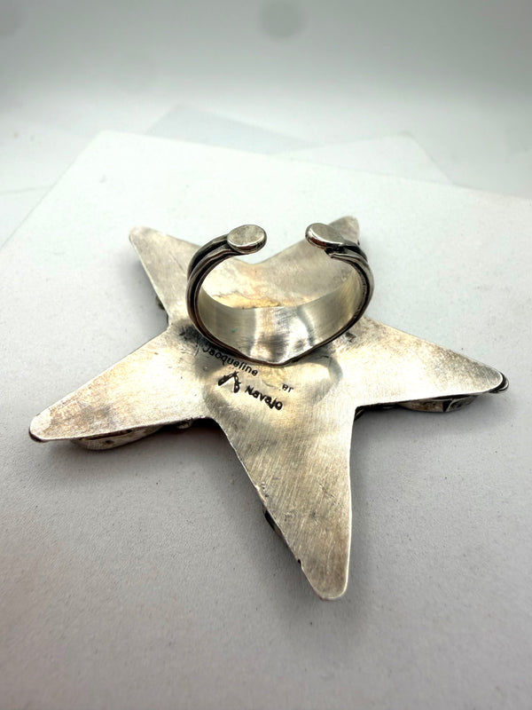 JACQUELINE SILVER  MINE 8 TURQUOISE CLUSTER STAR ADJ RING (LA 17)