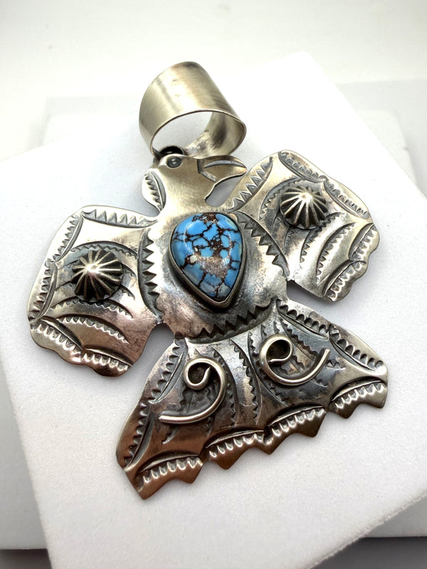 NATIVE HANDMADE CHINMEY BUTTE GOLDEN HILLS THUNDERBIRD PENDANT 4" (NP 15)