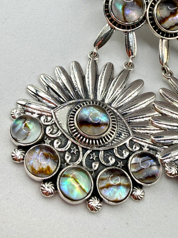 STERLING SILVER ABALONE SHELL EVIL EYE HESPERA POST BACK EARRINGS (JR 86)