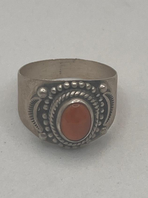ORANGE SPINY OYSTER STERLING SILVER RING SIZE 8.5" (LR 10)