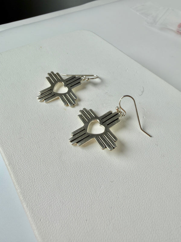 NATIVE HANDMADE ZIA HEARTS FISHHOOK EARRINGS (LN 42)