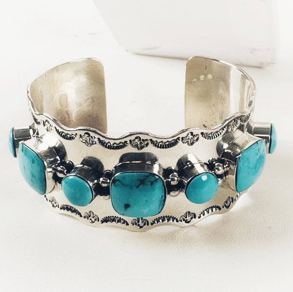 NATIVE HANDMADE SLEEPING BEAUTY TURQUOISE ADJUSTABLE CUFF BY EMERSON DELGARITO