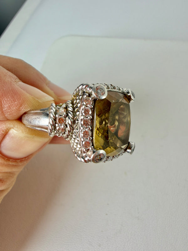 VINTAGE JUDITH RIPKA CUSHION CUT CITRINE RING 925 STERLING SIZE 11 (LN 44)