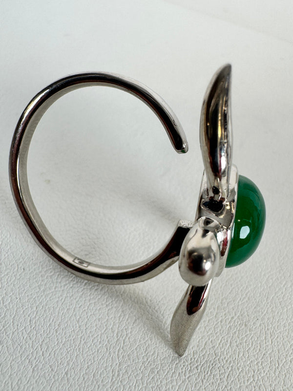 GREEN AVENTURINE STERLING SILVER ADJUSTABLE TURTLE RING (MW 334)