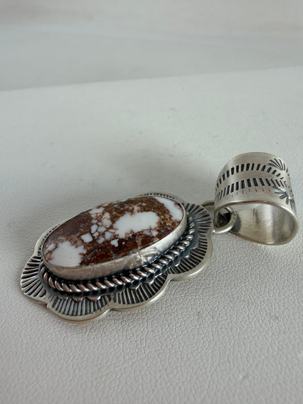 NATIVE HANDMADE WILDHORSE GILBERT PLATERO OVAL PENDANT 2" (JR 61)
