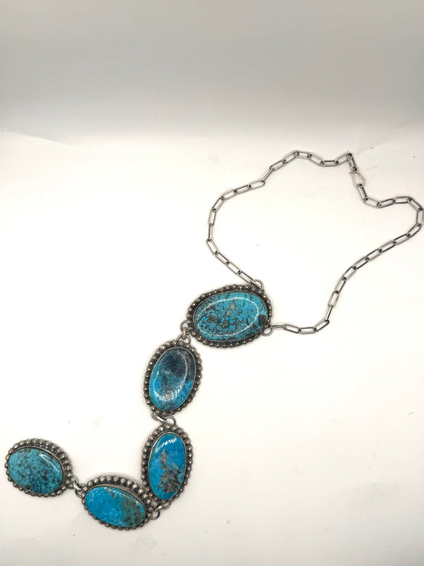 (RARE PIECE 🚨) BLUE DIAMOND TURQUOISE 5 STONE 18" DROP NECKLACE  (LL 36)