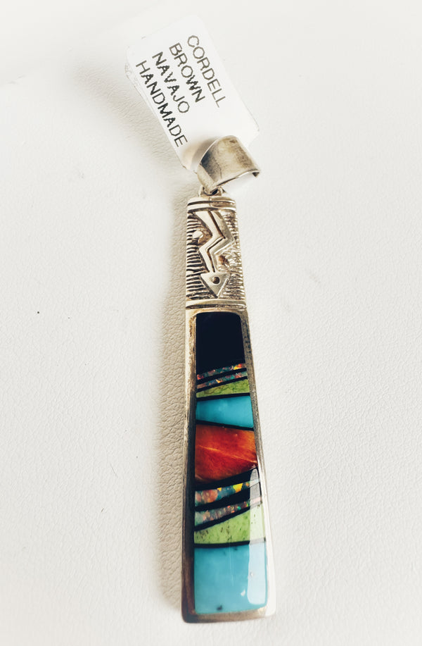 2" MULTISTONES INLAY NAVAJO PENDANT BY CORDELL BROWN (PW 8)