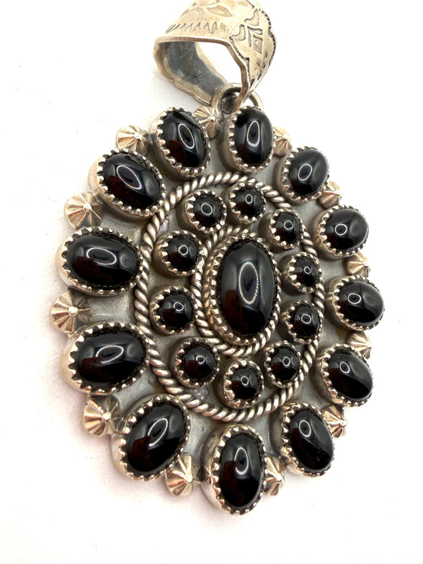 TONY YAZZIE BLACK ONYX CLUSTER STATEMENT NATIVE HANDMADE PENDANT 3" (LL 14)