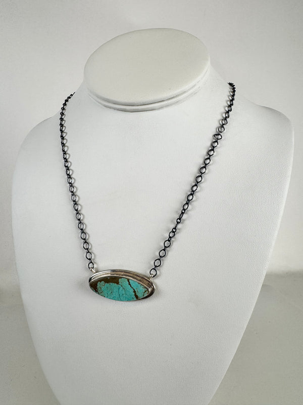 NATIVE HANDMADE MINE 8 TURQUOISE ADJUSTABLE NECKLACE STAMPED S.F. (CO 58)