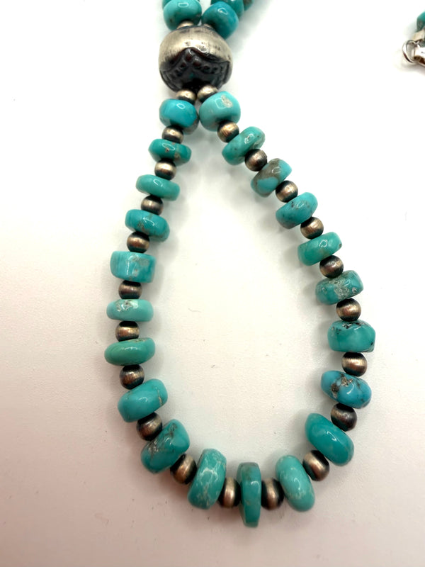 BLUE BIRD TURQUOISE & NAVAJO/SAUCER PEARLS BEADED JOCLA NECKLACE 18-20" (LL 8)