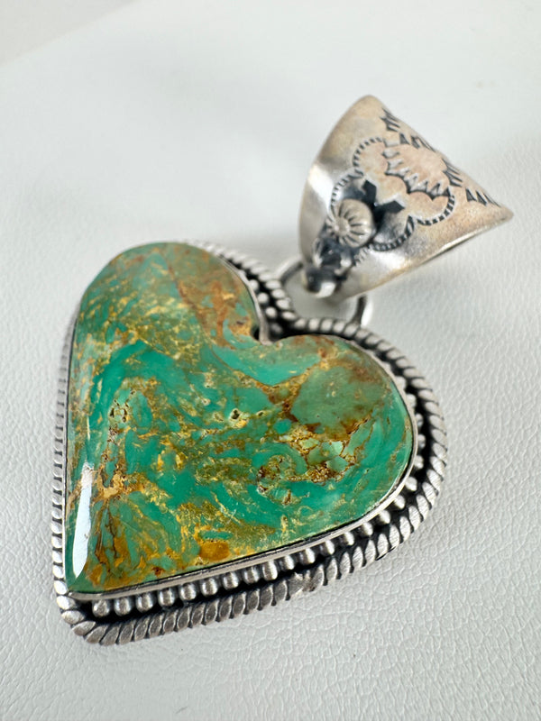 NATIVE HANDMADE ROYSTON TURQUOISE HEART PENDANT BY TONY YAZZIE (LB 4)