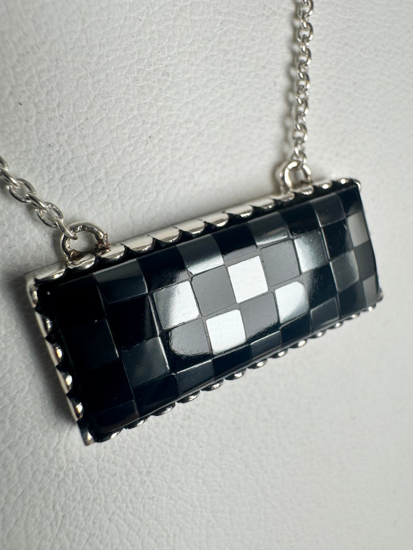 MOTHER-OF-PEARL AND BLACK ONYX CHECKERED BAR NECKLACE (MW 318)