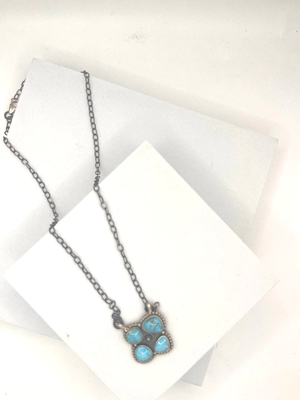 BLUE RIDGE TURQUOISE STERLING SILVER CLUSTER NECKLACE 18" (LR 3)