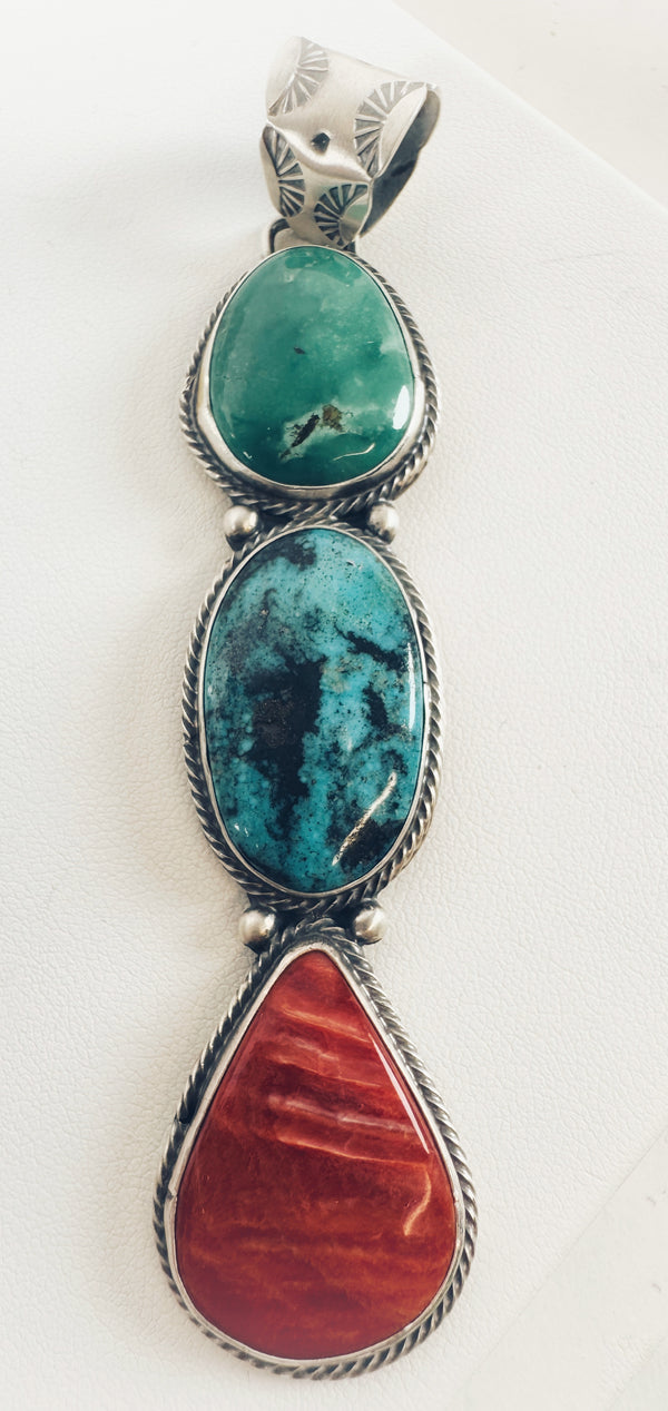 NATIVE HANDMADE MULTISTONES PENDANT BY J. TSO 3"