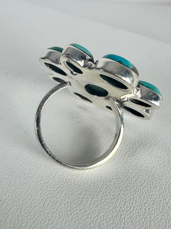 MULTITURQUOISE CLUSTER ADJUSTABLE STATEMENT RING (PW 11)