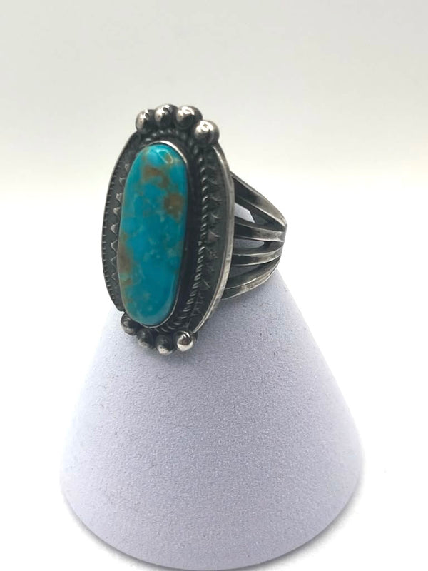 STERLING SILVER VINTAGE KINGMAN TURQUOISE STATEMENT RING SIZE 10 (MK 10)