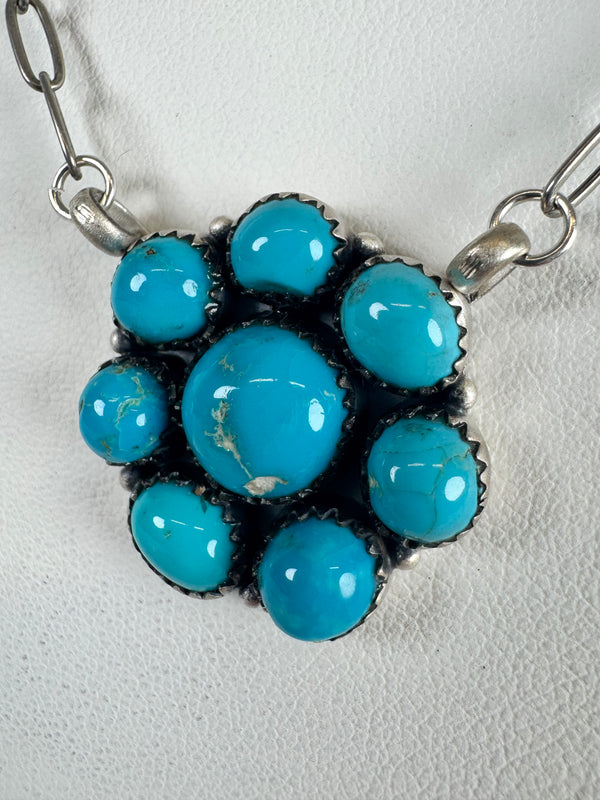 NATIVE HANDMADE SLEEPING BEAUTY TURQUOISE CLUSTER ADJUSTABLE NECKLACE (CO 64)