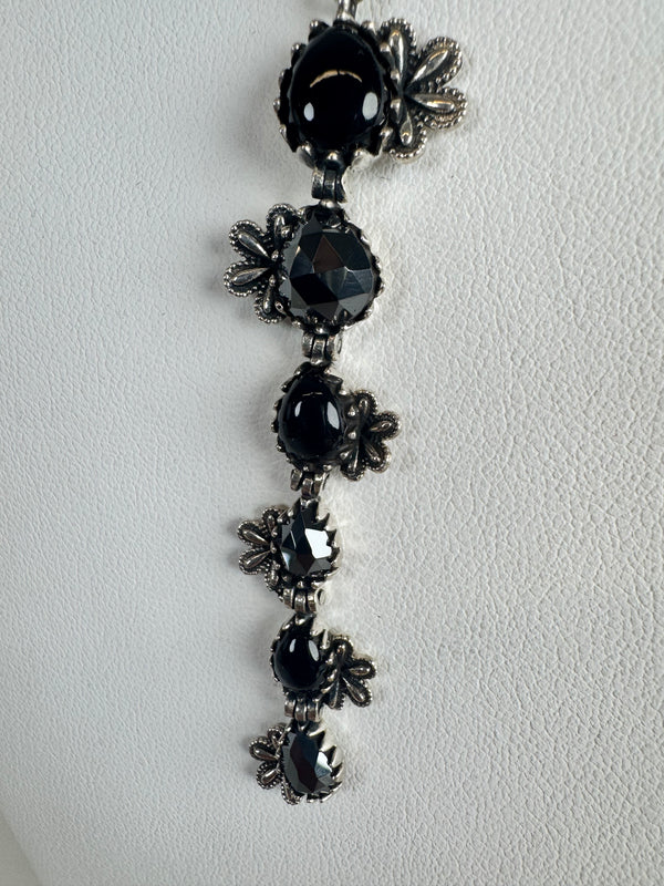 FACETED HEMATITE AND BLACK ONYX LARIAT 16-22" (MW 355)