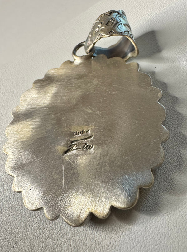 NATIVE HANDMADE BLACK ONYX CLUSTER STATEMENT PENDANT BY TONY YAZZIE 3" (JR 10)